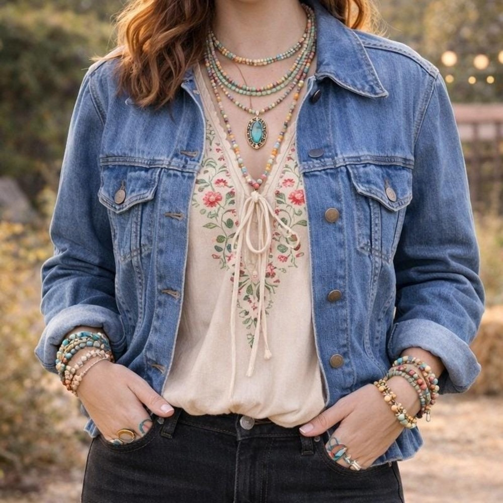 Vintage Jeans Joint Mended Denim Jacket Medium Wash Blue 70s Trucker Coat M